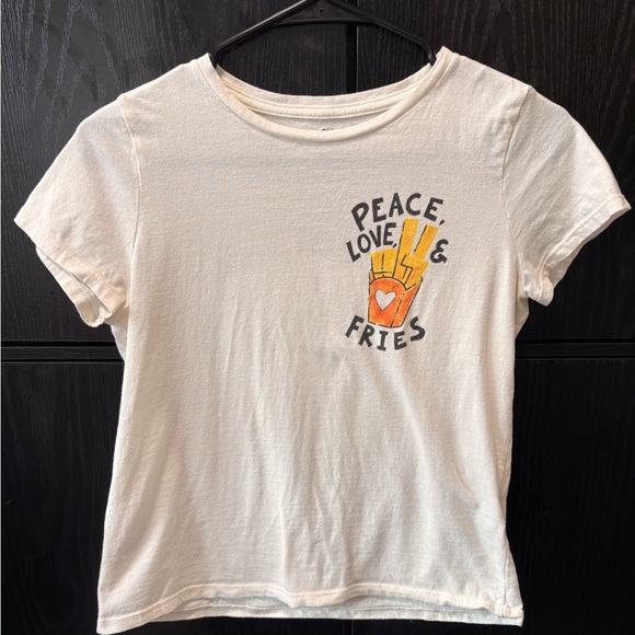 Old Navy Cream Kids T-Shirt with Peace Love & Fries Design - Picture 1 of 3